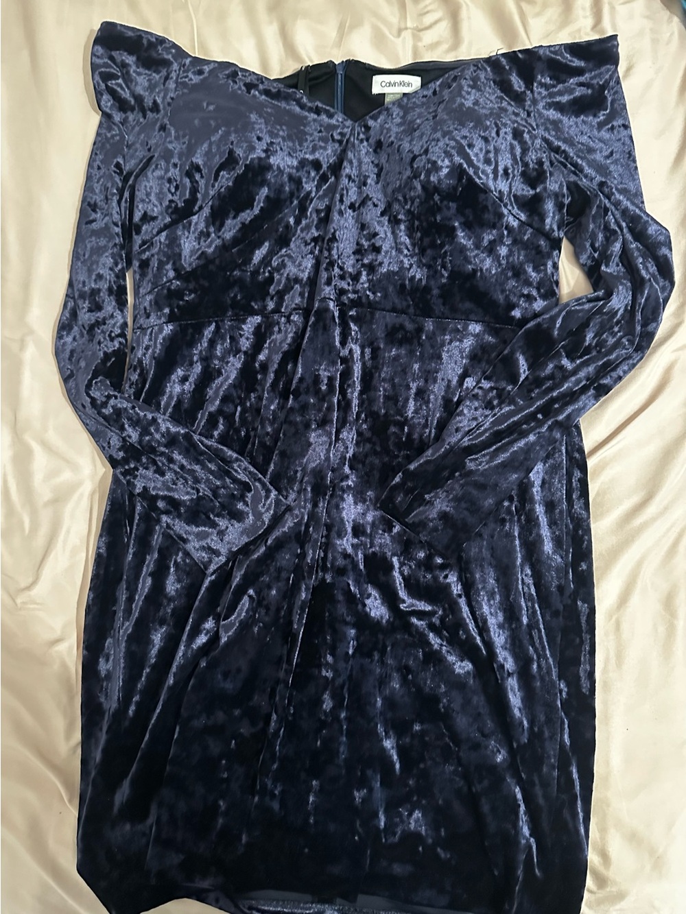 Calvin Klein Dark Navy Velvet Long-Sleeve Dress